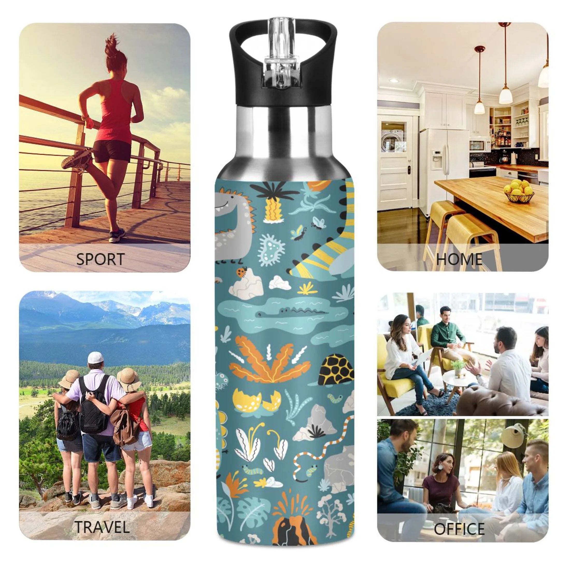 Green Stainless Steel Insulated Water Bottle with Straw Lid O4330