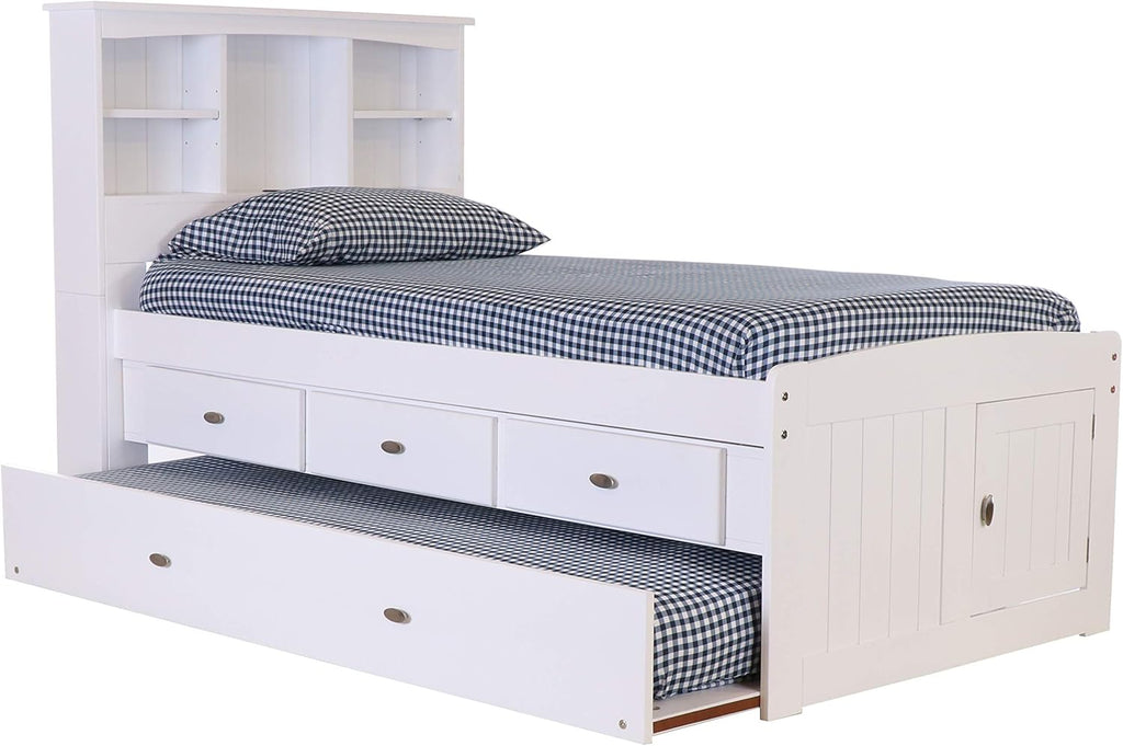 White Twin Bookcase Bed with 3 Drawers and Trundle D42771