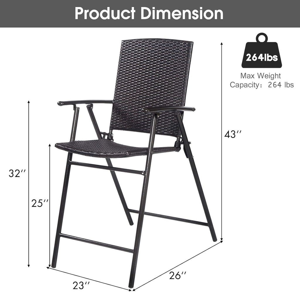 Set of 4 Folding Wicker Rattan Bar Stools with Back P74354