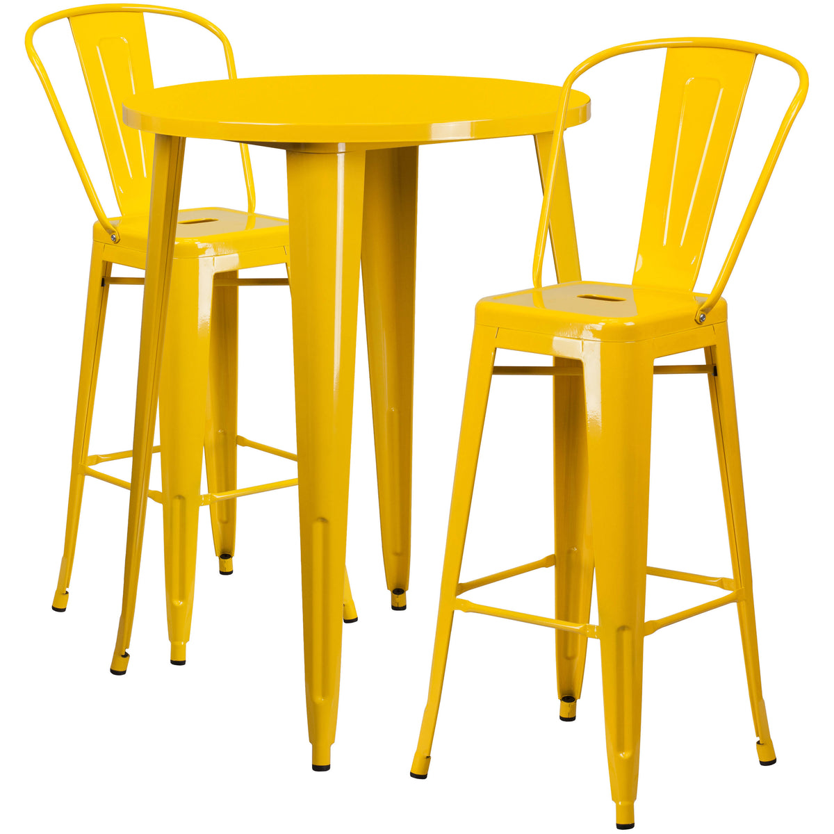 Yellow Metal Bar Table Set with 2 Cafe Stools W2057