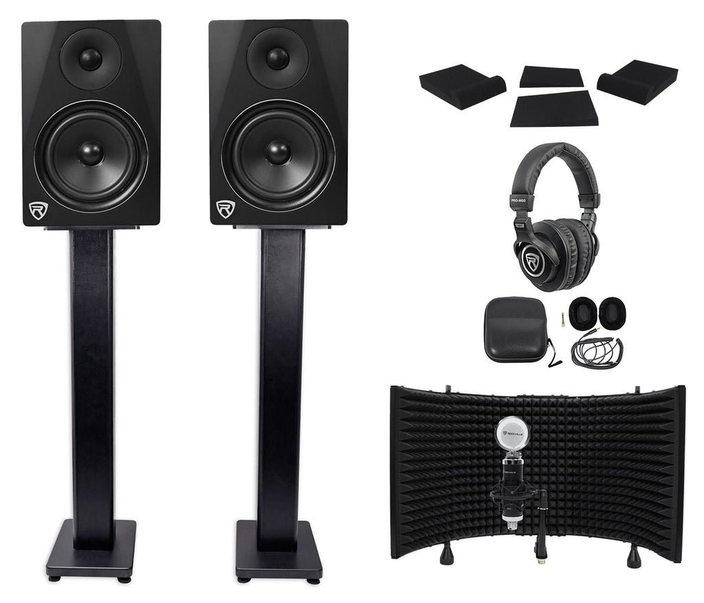 Active Studio Monitors with Stands Headphones Mic Shield U243068