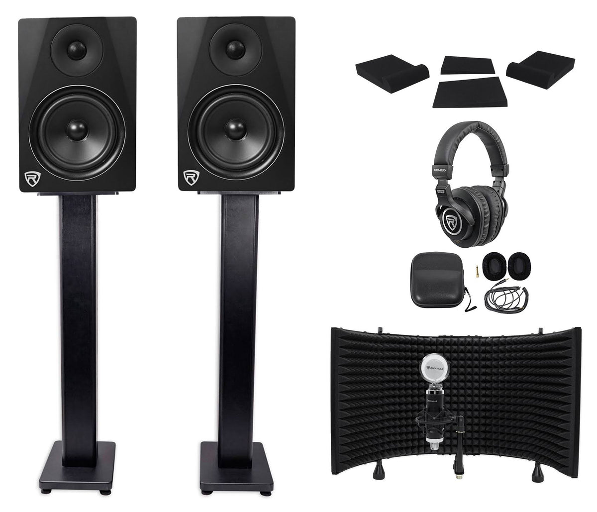 Active Studio Monitors with Stands Headphones Mic Shield U243068