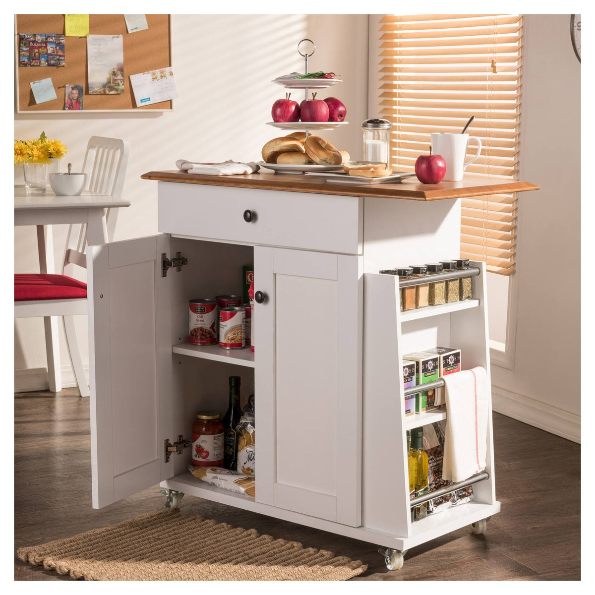 Two-Tone White and Dark Brown Lacquered Wood Kitchen Cart Cabinet B9800