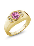 18K Yellow Gold Plated Silver Oval Pink Moissanite and Created Sapphire Ring S34131