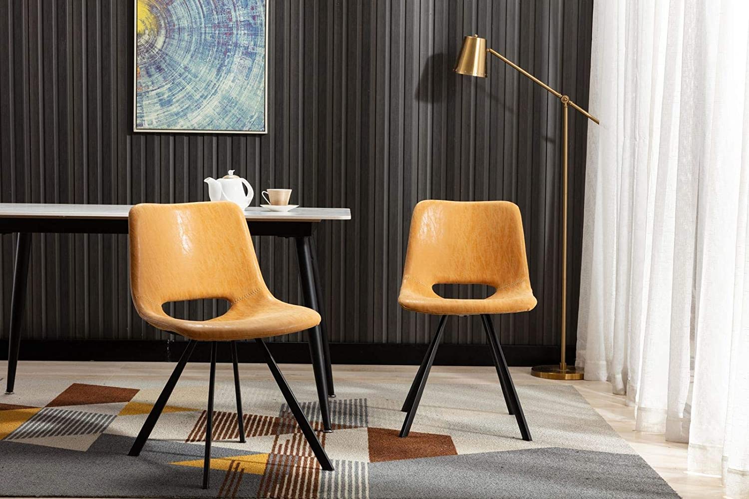 Synthetic Leather Upholstered Dining Chairs Set of 2 Pcs Counter Bar Chairs R6243