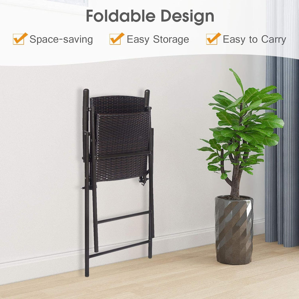 Set of 4 Folding Wicker Rattan Bar Stools with Back P74354