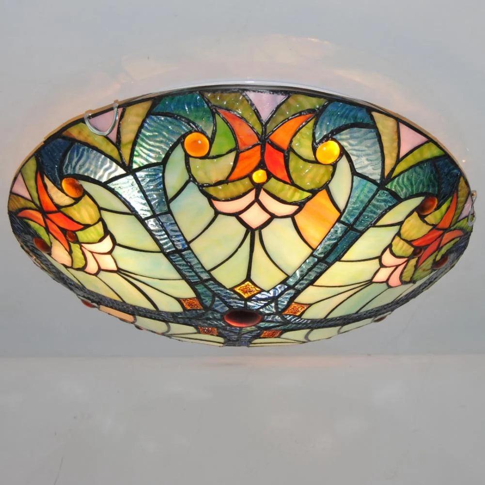 Flush Mount Ceiling Light LED Ceiling Lamp with Tiffany Glass Shade, 3 Light Pendant Light 16" X730383