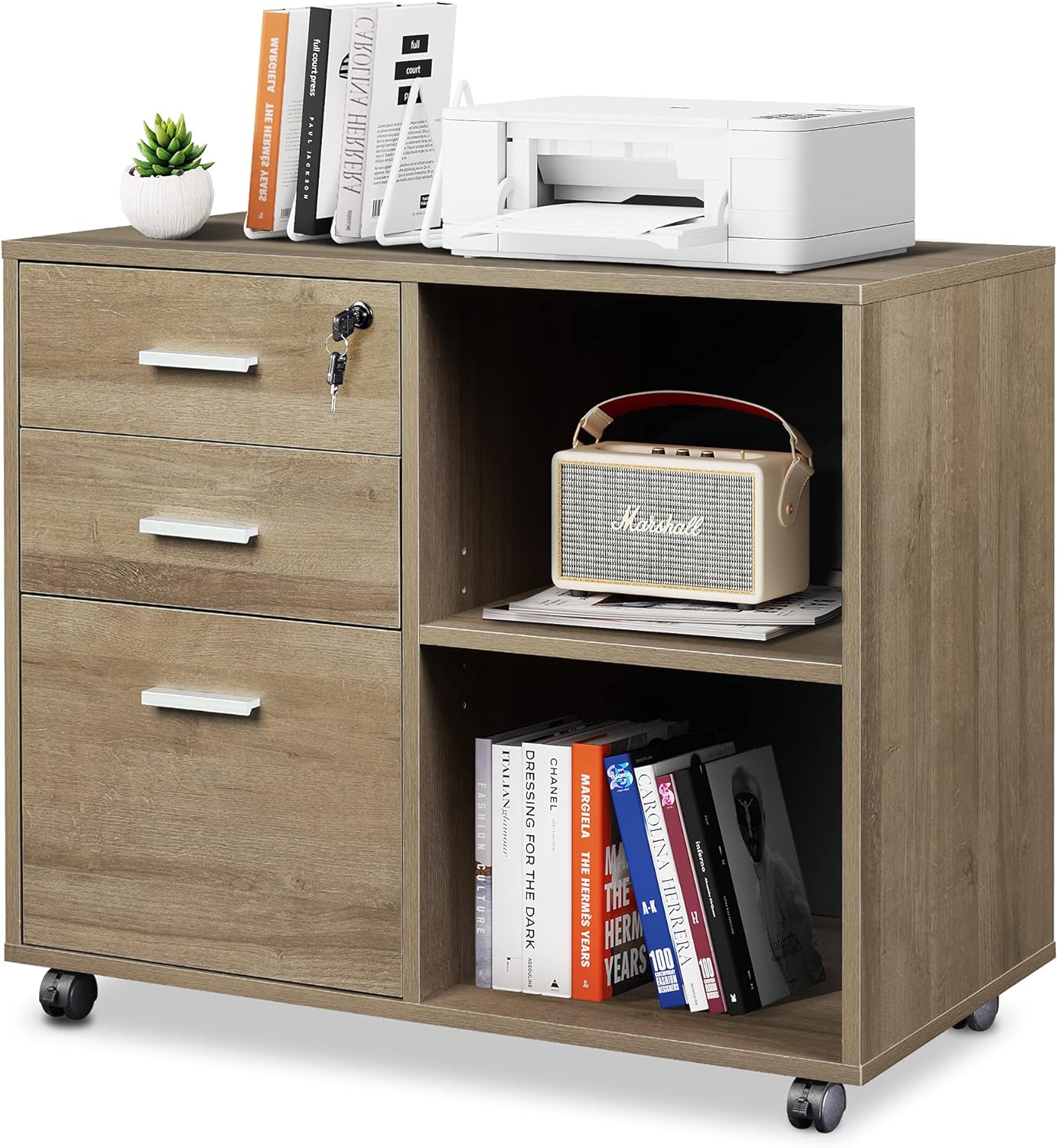 Black 3-Drawer Wood File Cabinet with Lock Q494