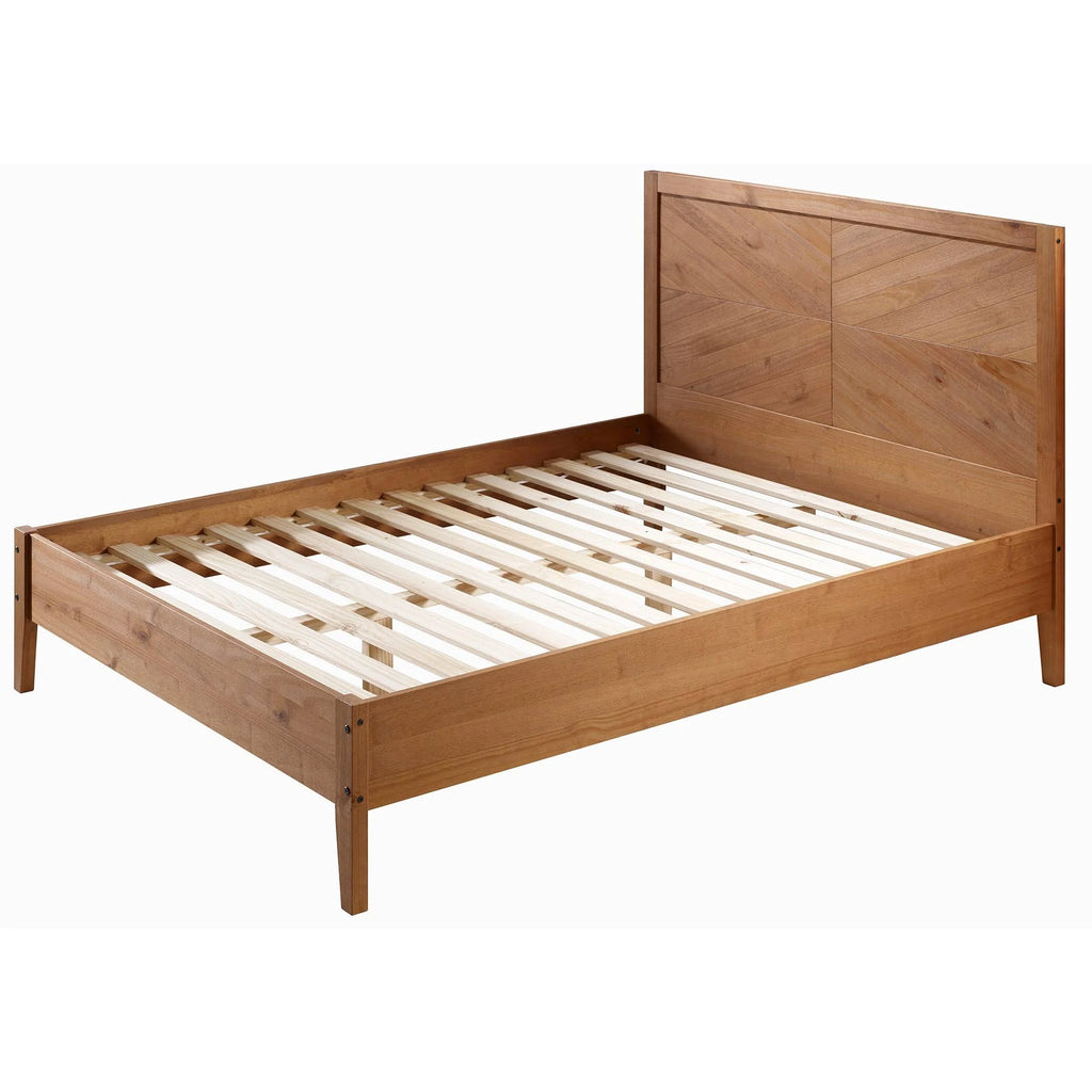 Queen Chevron Solid Wood Bed Frame Caramel O663804