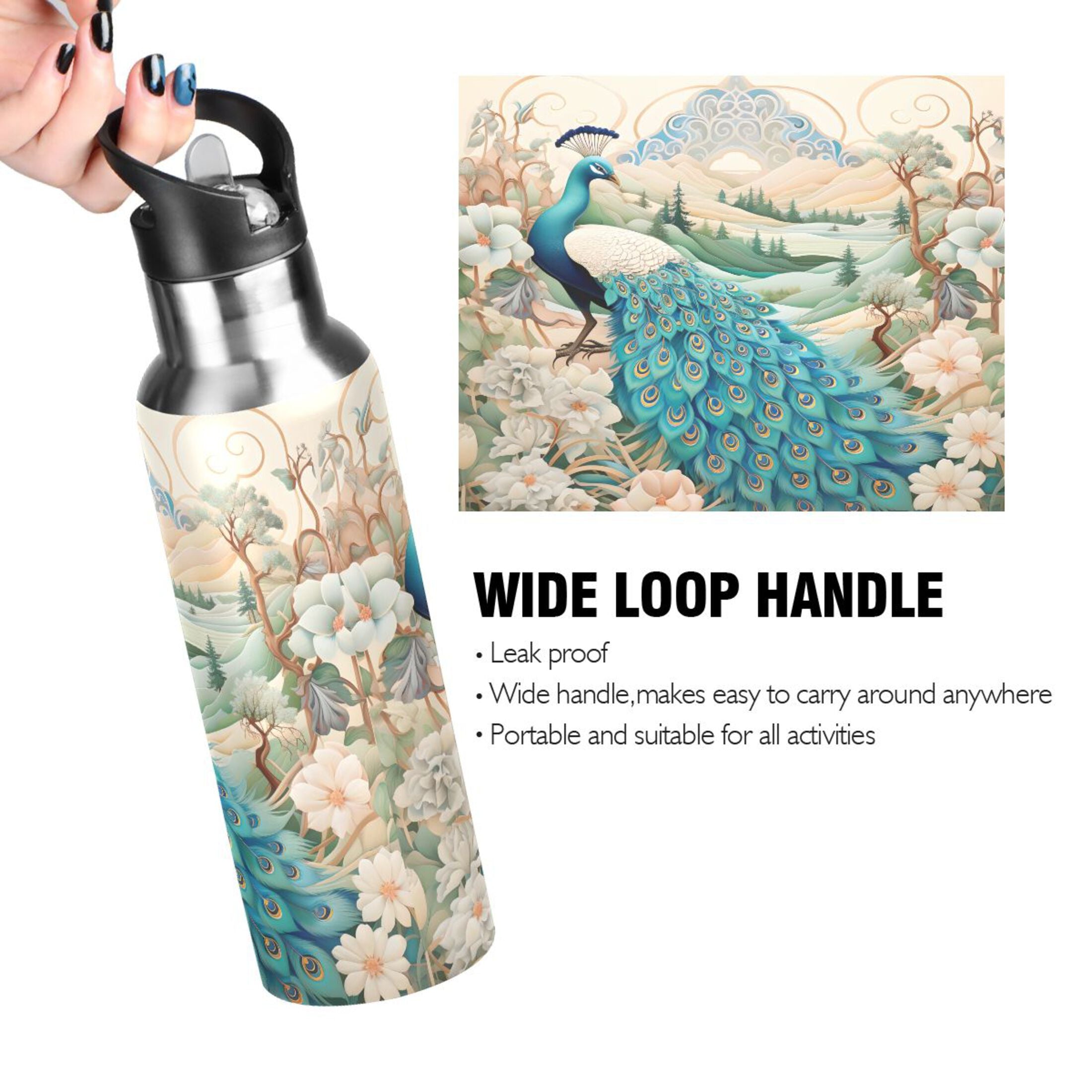 Stainless Steel Insulated Thermos Vacuum Flask Water Bottle with Straw Lid M571