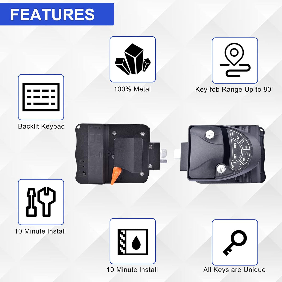 Waterproof Metal RV Keyless Entry Door Lock with Backlit Keypad I717