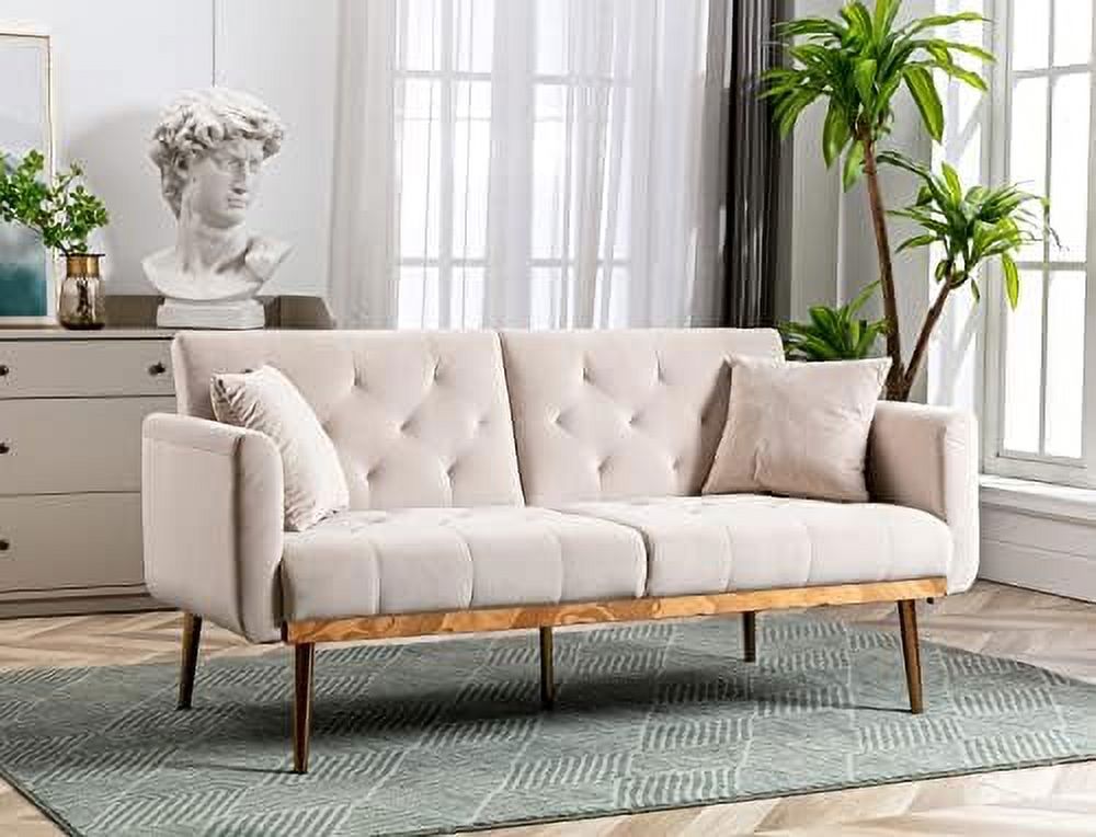 Convertible Velvet Futon Sofa Bed with 2 Pillows C371583