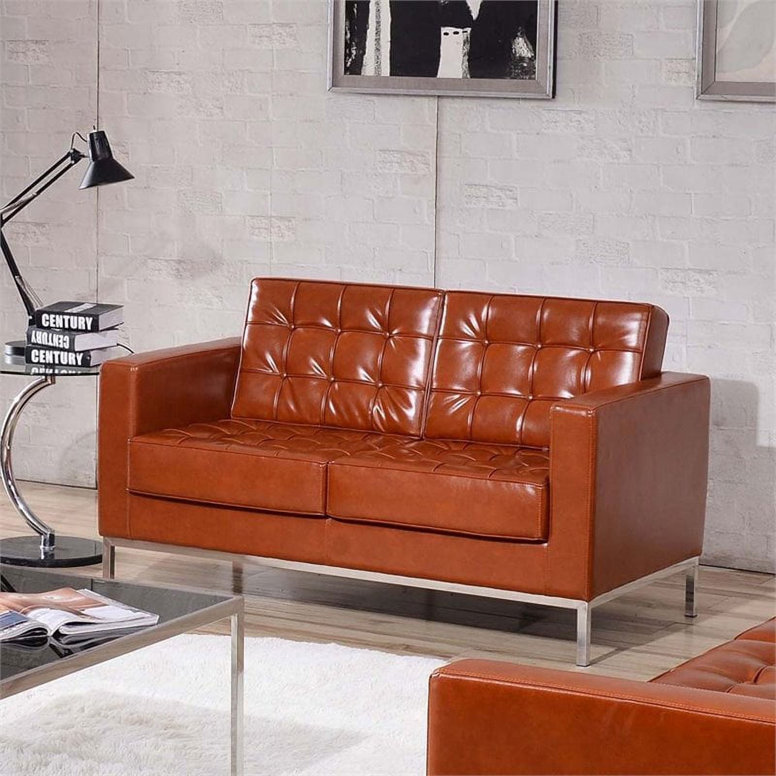 Cognac Brown Leather Reception Loveseat K9489