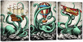 Teal Octopus Canvas Wall Art Framed Ready to Hang 16x24inchx3pcs K510991