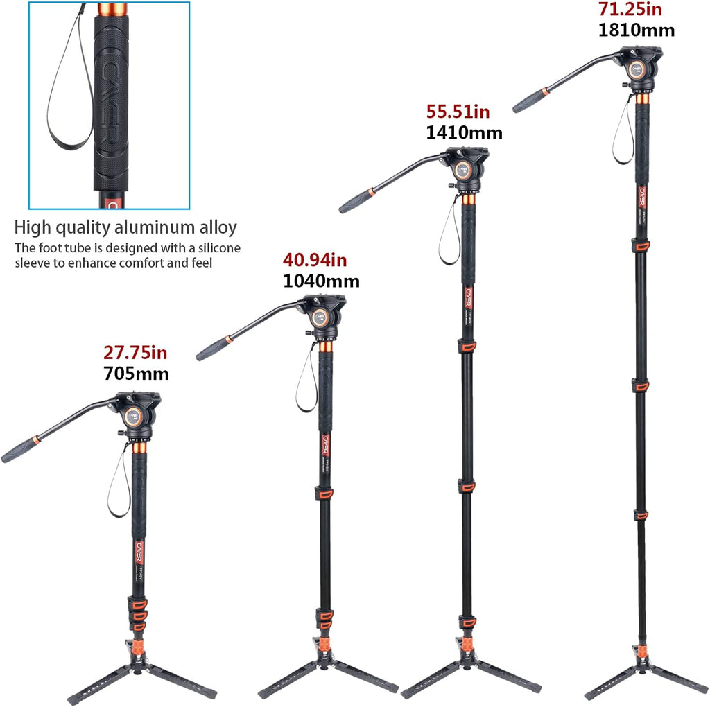 71 inch Lightweight Aluminum Monopod with Pan Tilt Fluid Head and Tripod Base M42200