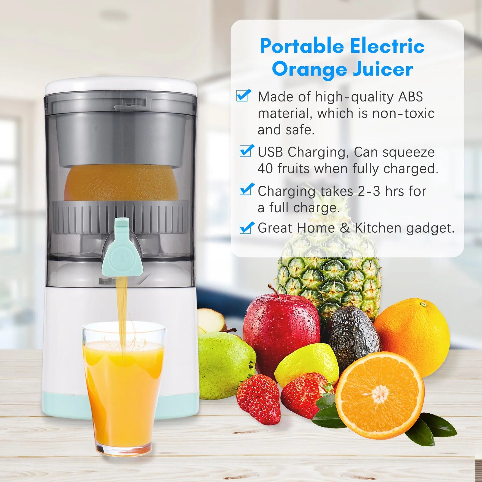 Electric Orange Juice Squeezer Portable Citrus Juicer USB Powered Detachable Washable E851894