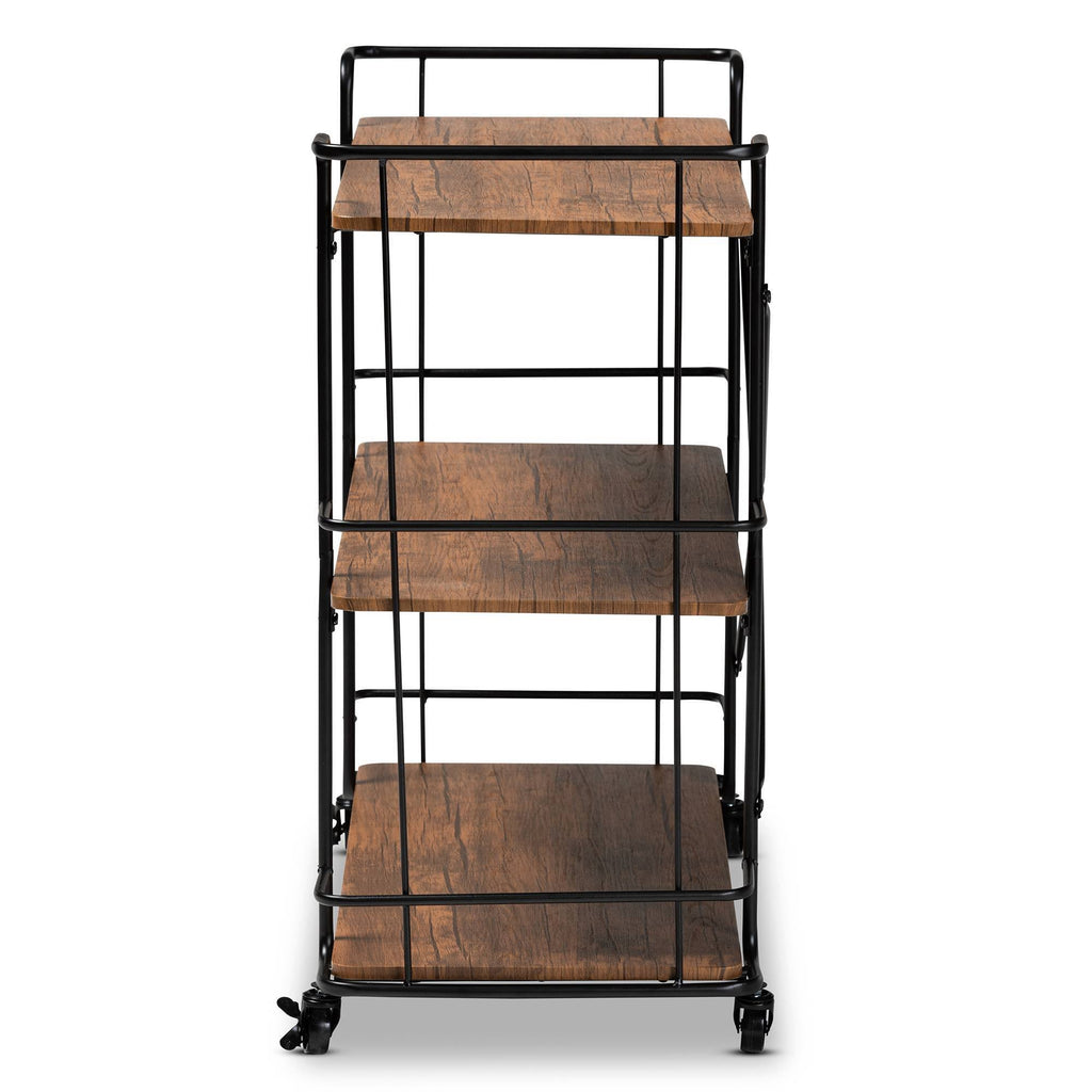 Black Metal and Walnut Finished Wood Bar and Kitchen Serving Cart B76625