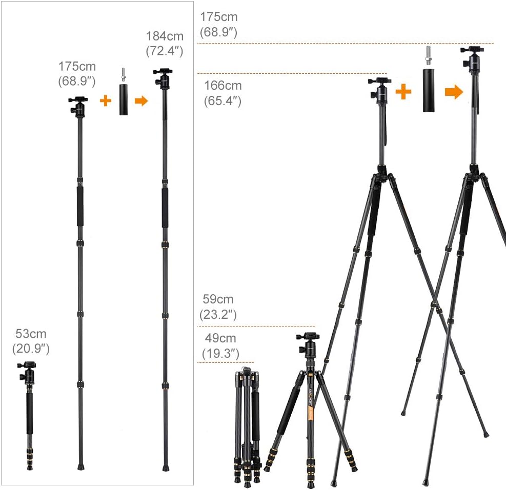 66 inch Carbon Fiber Camera Tripod with Monopod I272