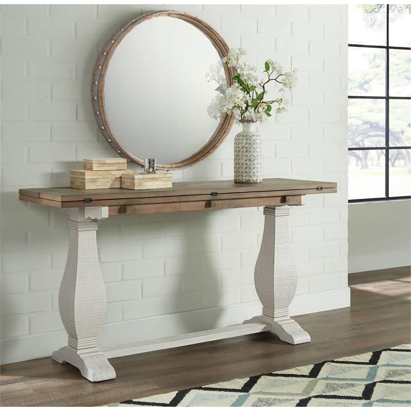 White Stain Pedestal Flip Top Sofa Table U76638
