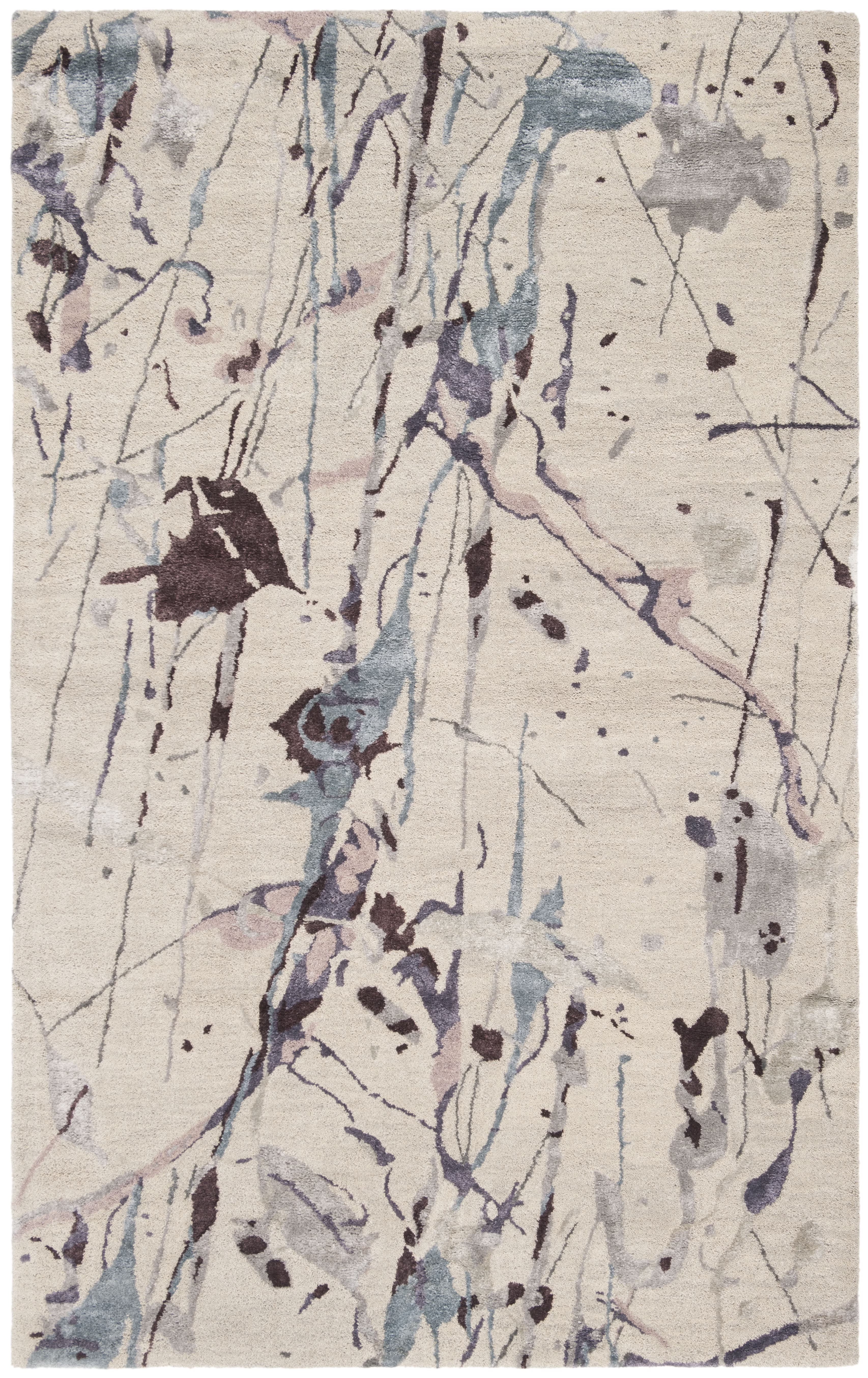 Grey/Multi Abstract Wool Area Rug, 5' x 8' P470589