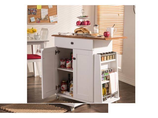 Two-Tone White and Dark Brown Lacquered Wood Kitchen Cart Cabinet B9800