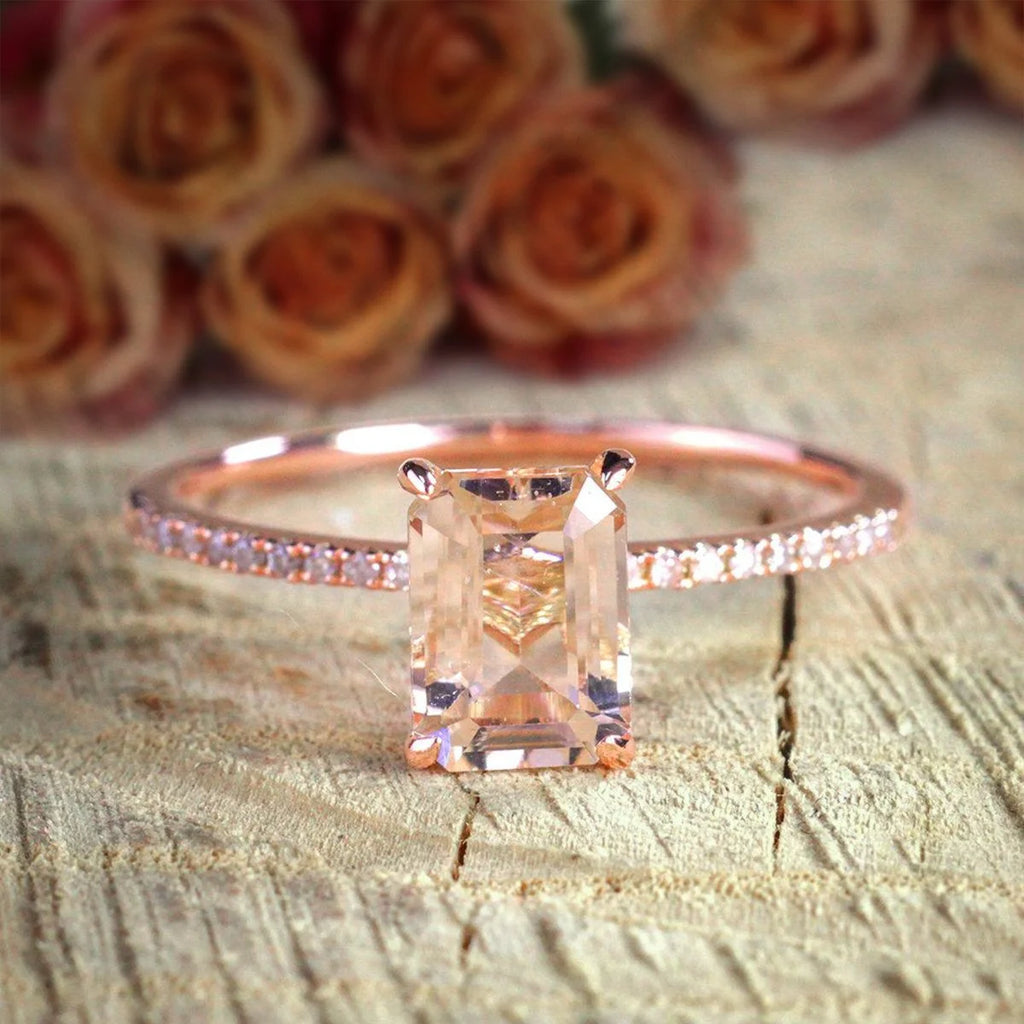 10k Rose Gold Morganite Diamond Bridal Ring Set Q7264