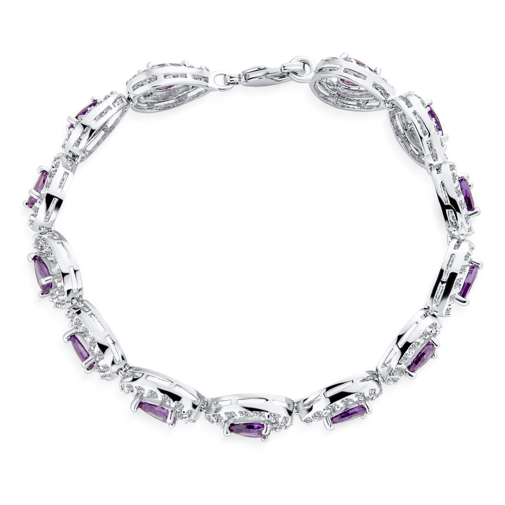 Purple Oval Cut Tennis Bracelet Silver 7" T1561