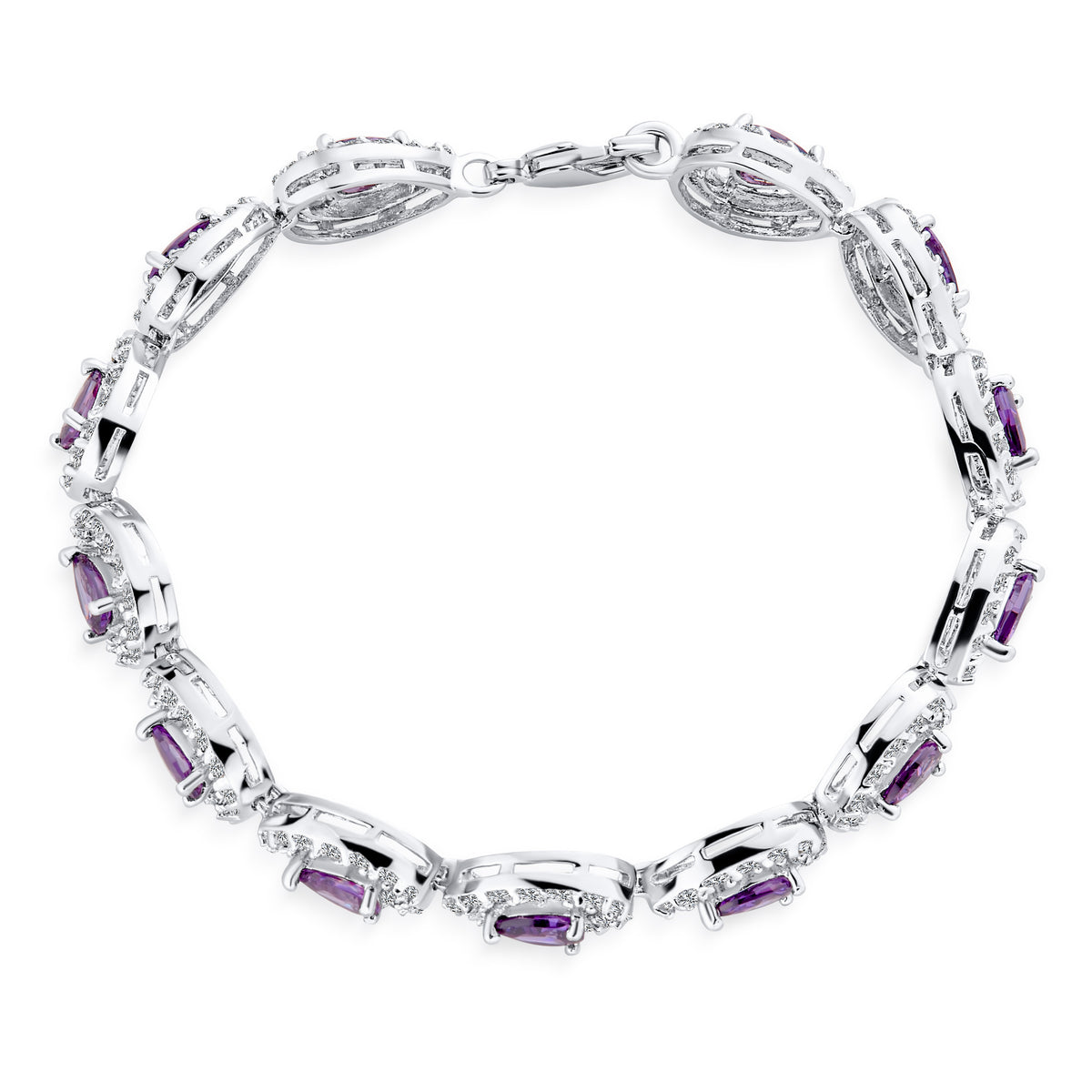 Purple Oval Cut Tennis Bracelet Silver 7" T1561