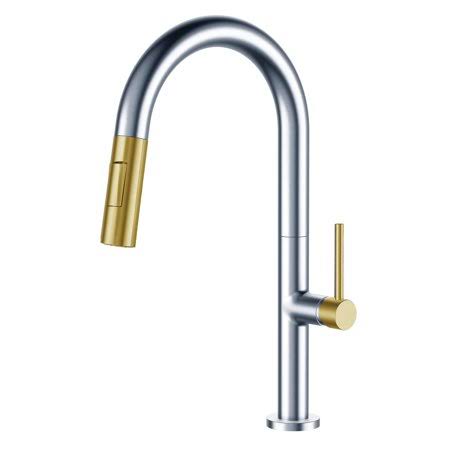 Chrome/Satin Brass Pull Down Single Handle Kitchen Faucet F594