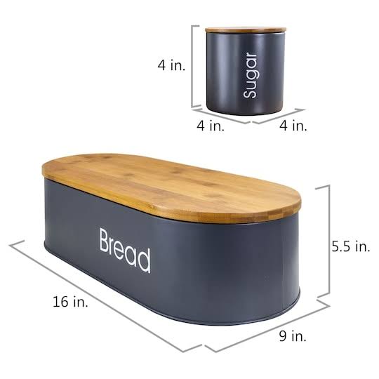 Bamboo 4 Piece Bread Basket and Canister Set in Gray with Lids U348769