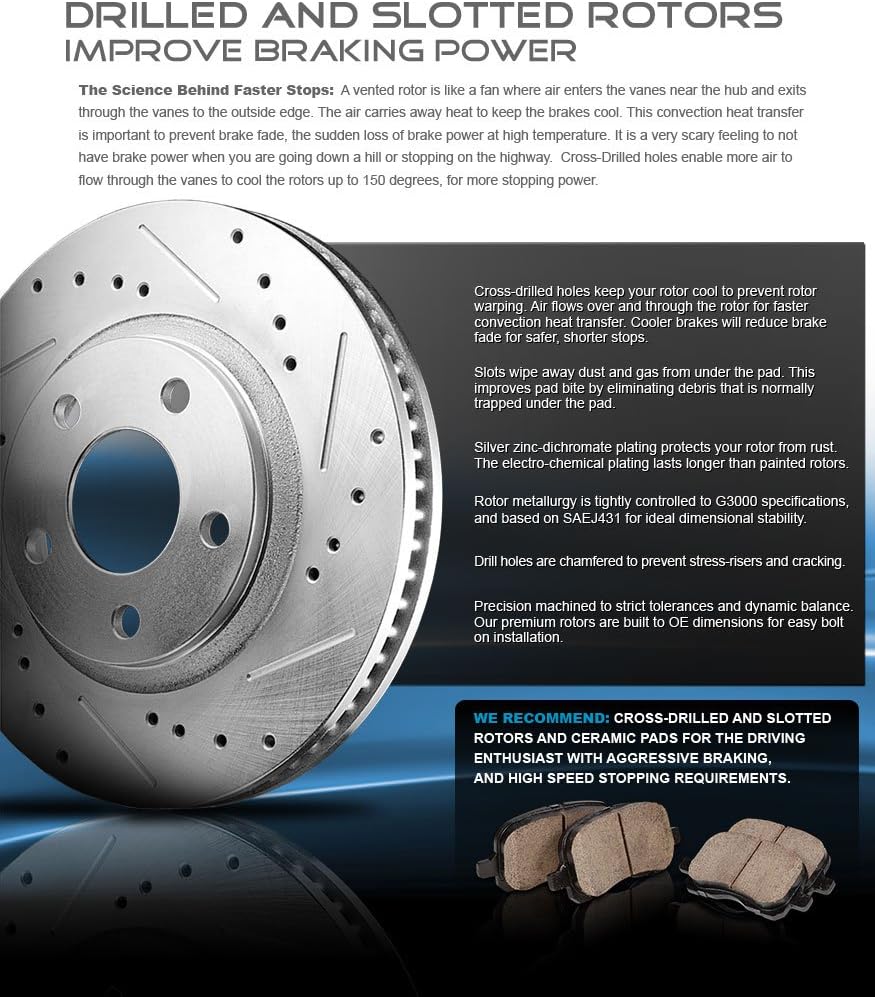 Red Powder Coated Calipers Drilled Slotted Rotors Ceramic Pads W8884
