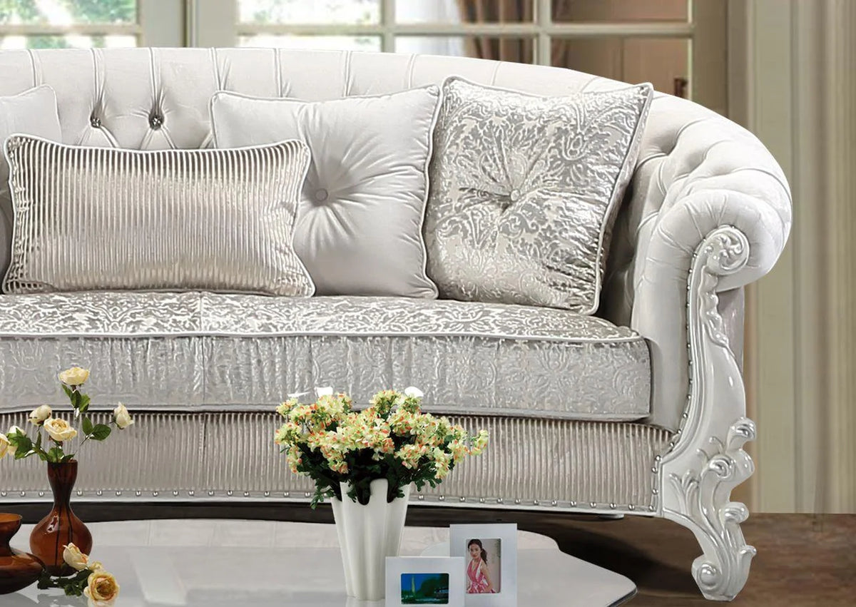 Pearl White Wood Sofa Set 5Pcs F86806