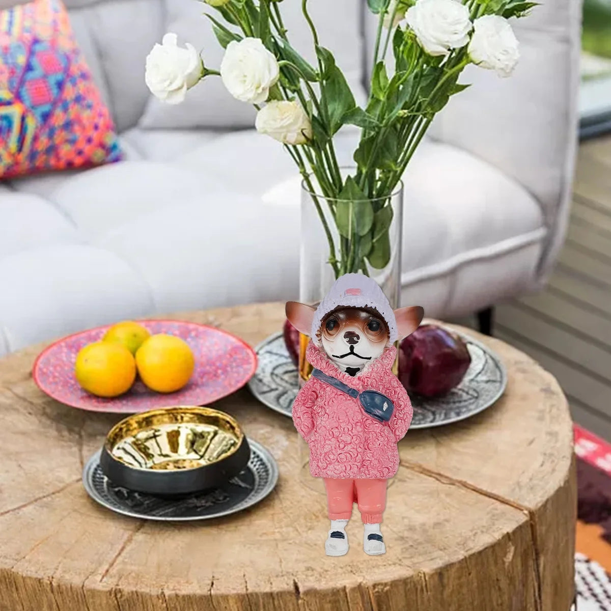 Dog Figurine Resin Statue Handmade Puppy Sculpture Ornament Decor H941767