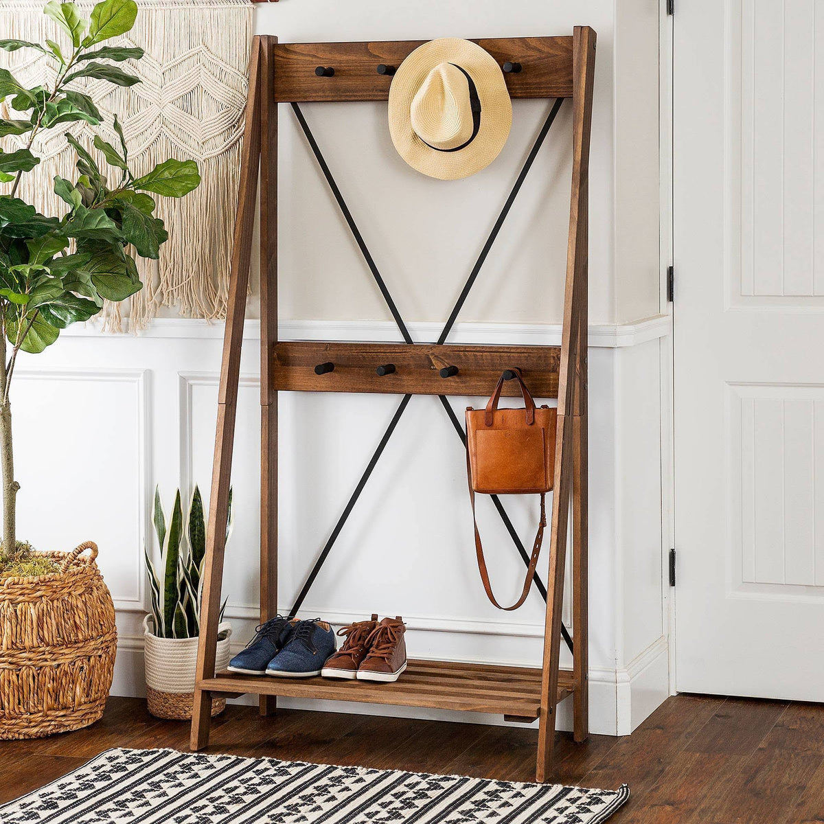 Brown Solid Wood Hall Tree O281230