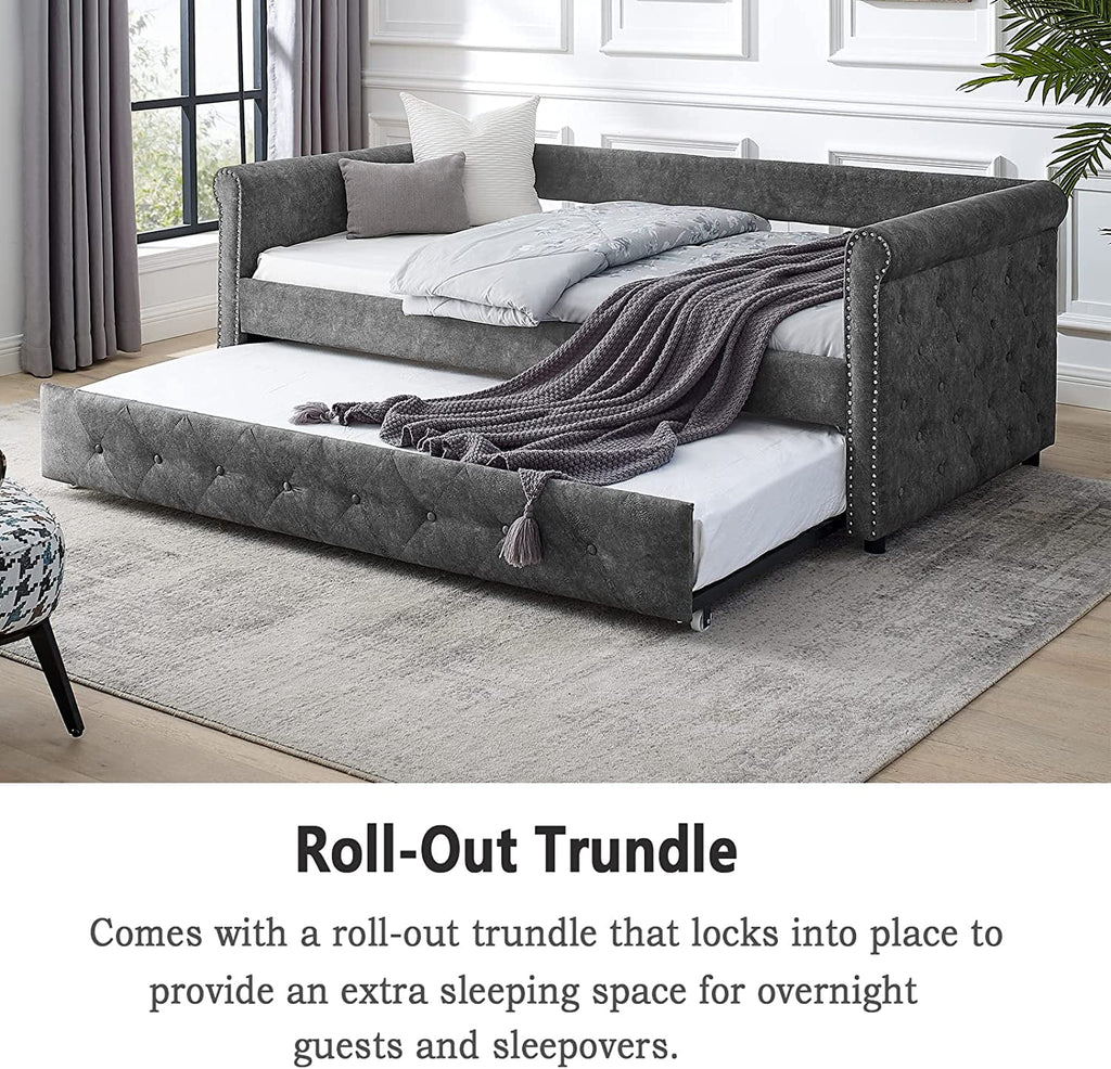 Twin Size Grey Linen Daybed with Trundle I9895