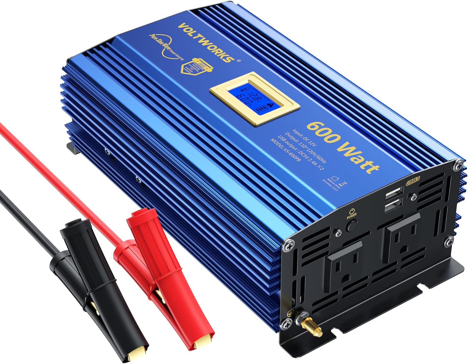 600 Watts Pure Sine Wave Power Inverter DC 12V to AC 110V with Dual USB Port & LCD Display N897