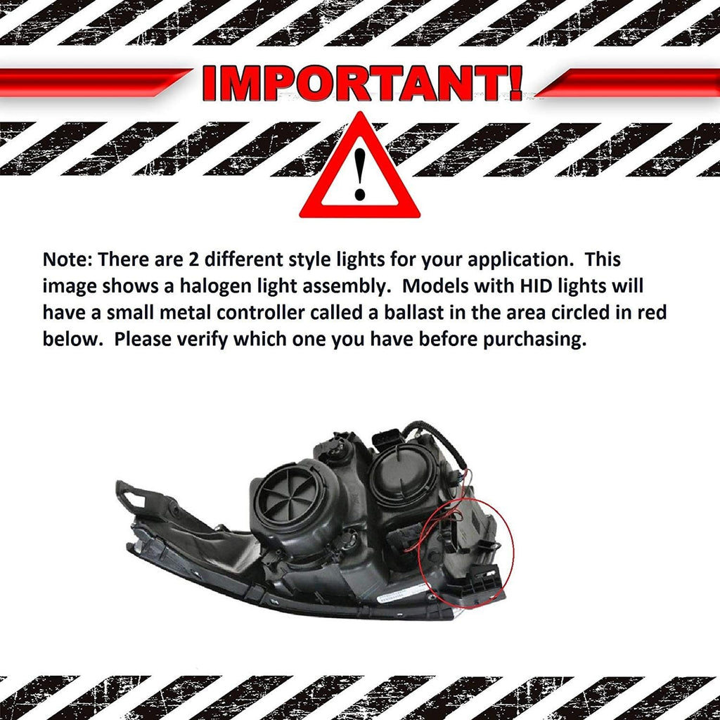 Driver Side Halogen Headlight Assembly J90361