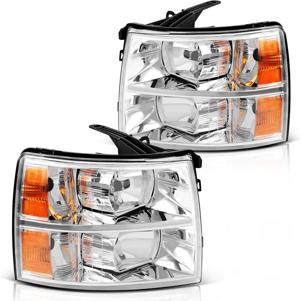 Black Housing Amber Reflector Headlight Assembly Kit T1095