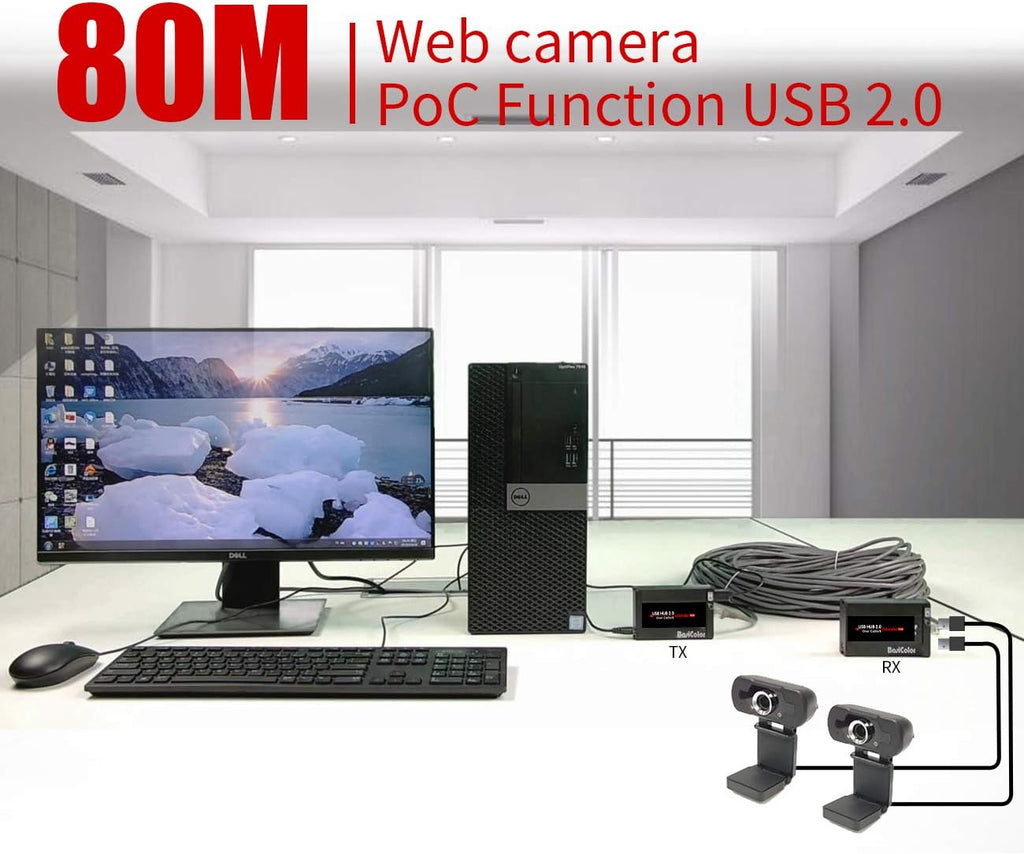 USB Extender 262ft 80m Kit with 4 USB 2.0 Hub D888