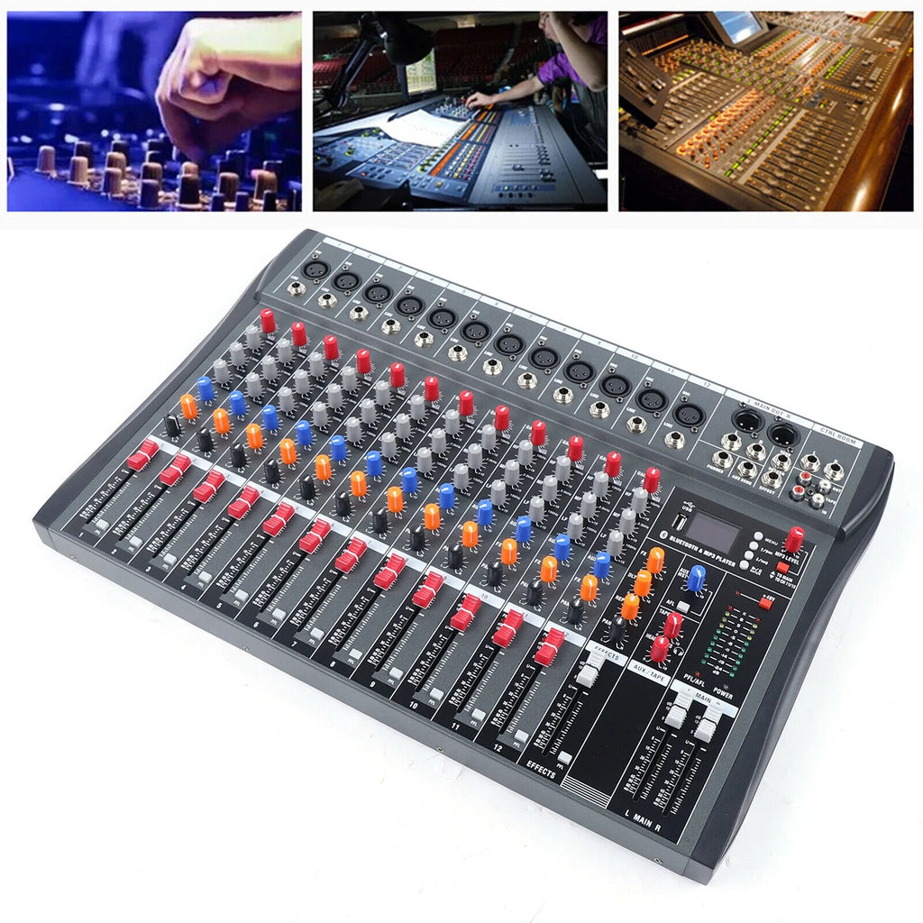 12 Channel Audio Mixer Bluetooth USB DJ Sound Mixing Console B731337