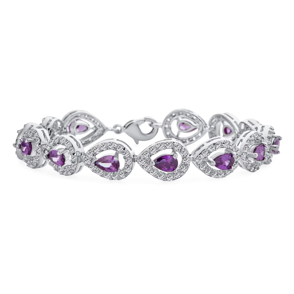 Purple Oval Cut Tennis Bracelet Silver 7" T1561