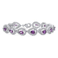Purple Oval Cut Tennis Bracelet Silver 7" T1561