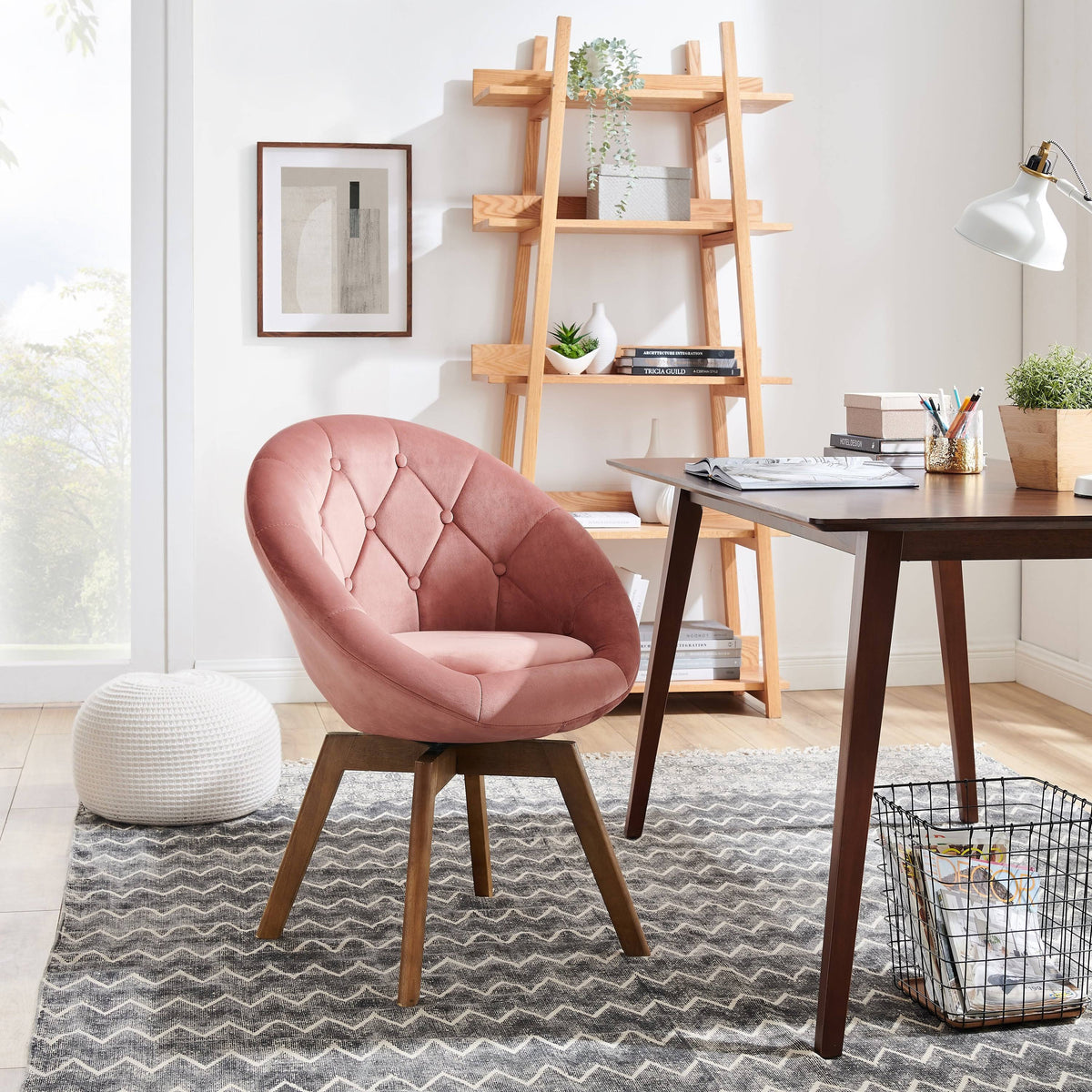 Velvet Tufted Round Swivel Accent Chair O8484