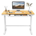 Electric Height Adjustable Standing Desk with Drawer 48 x 24 Inches Red Oak Desktop White Frame Q564308