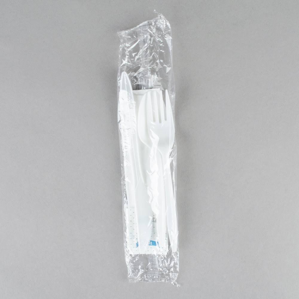 White Medium Weight Plastic Cutlery Pack with Napkin and Salt / Pepper Packets - 500/Case K880