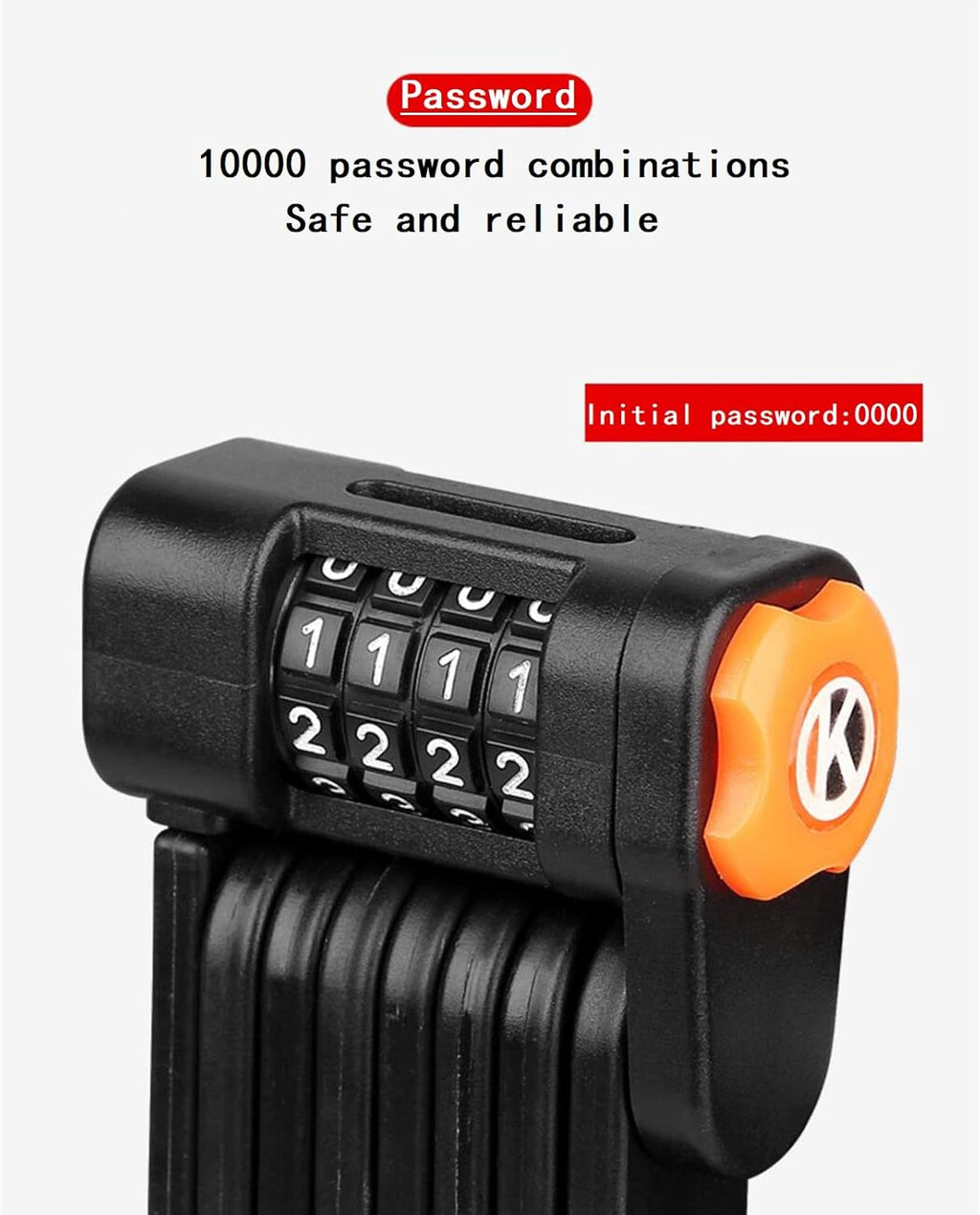Code Lock with 4 Password Anti-Theft, Heavy Duty Bicycle Security Combination Chain Lock, Pack of 2 S6789