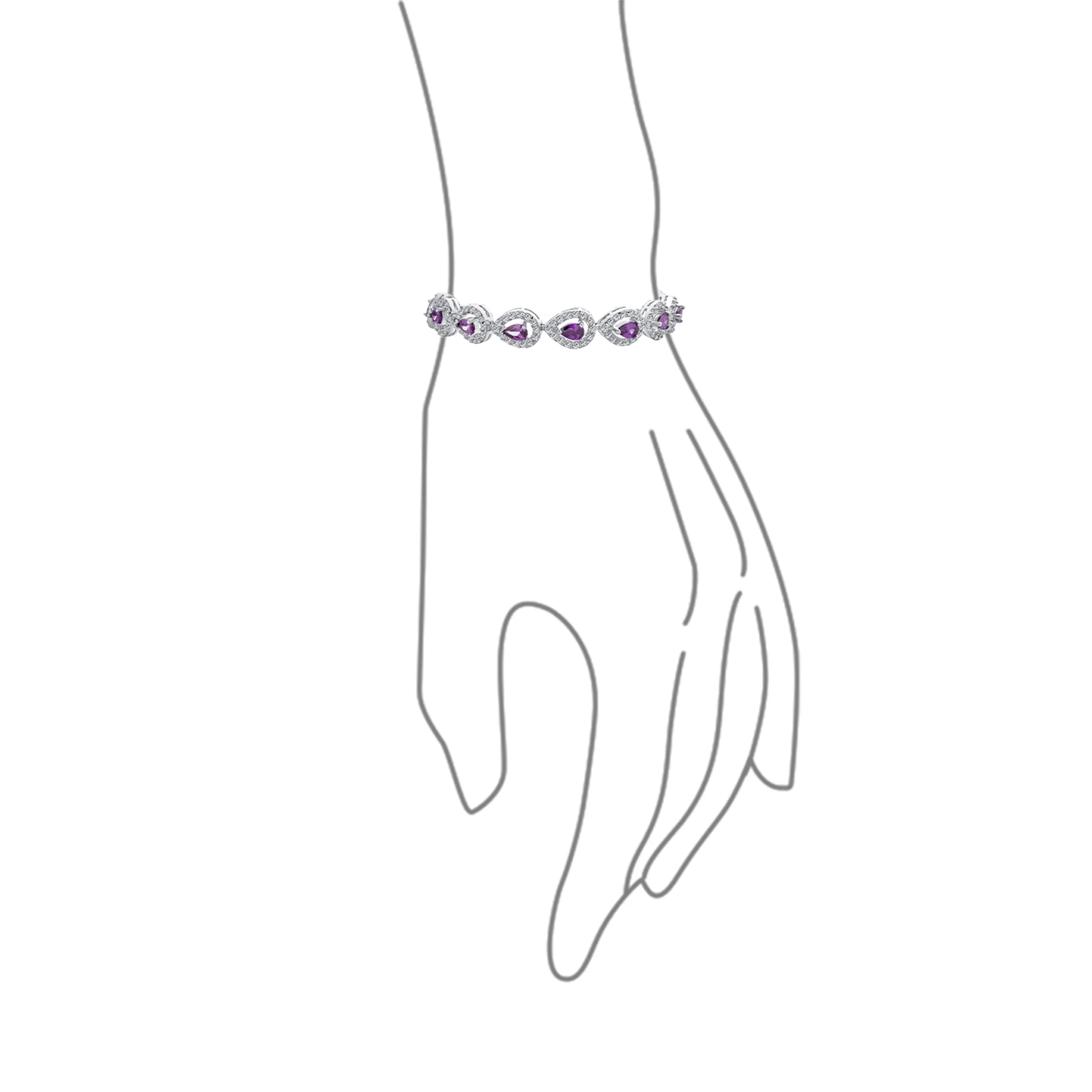 Purple Oval Cut Tennis Bracelet Silver 7" T1561