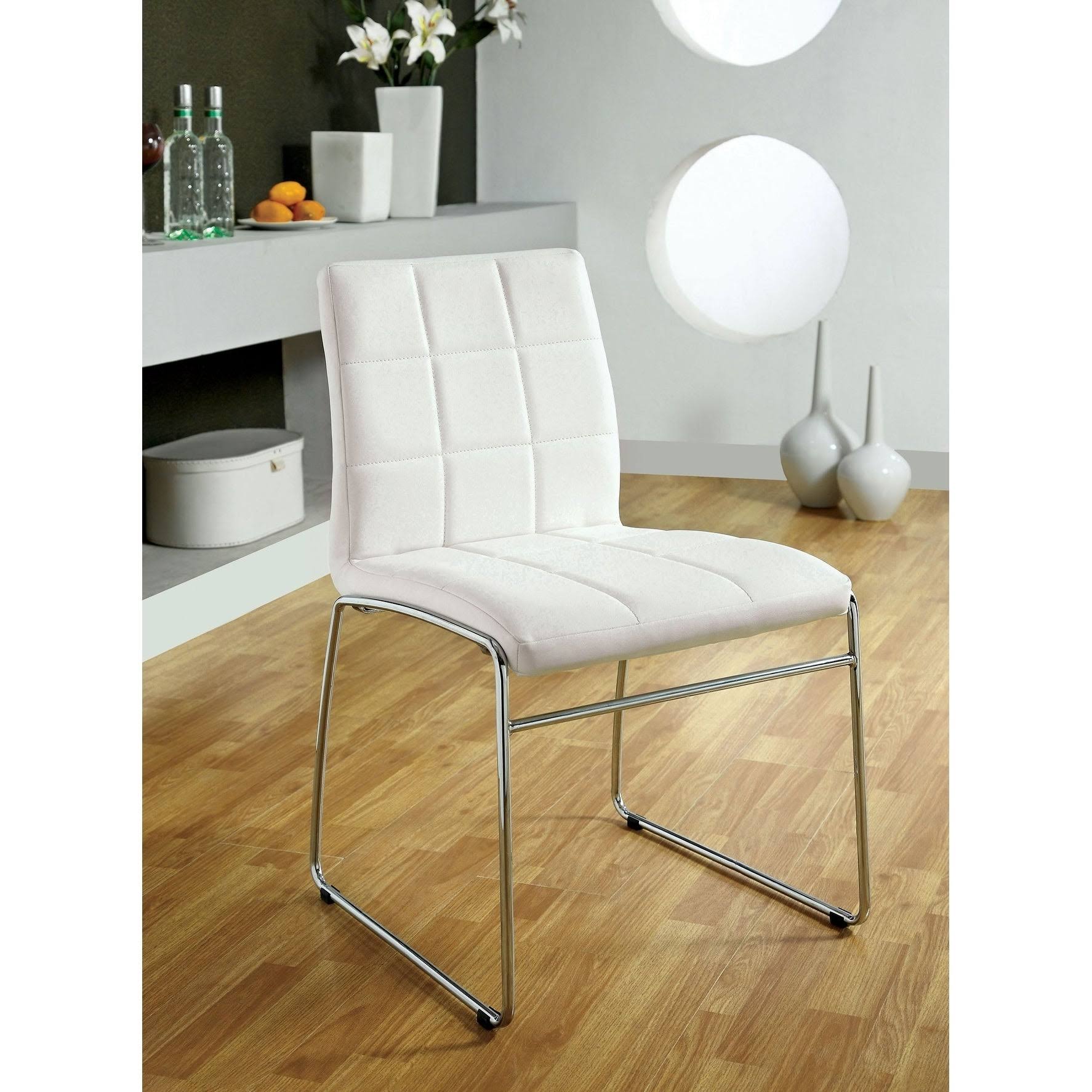 White Leatherette Side Chair Set of 2 B1706