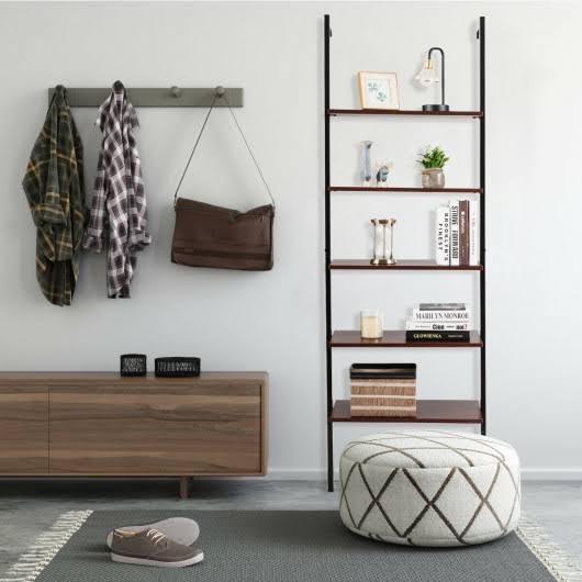 5-Tier Metal Frame Ladder Shelf Brown Z3018