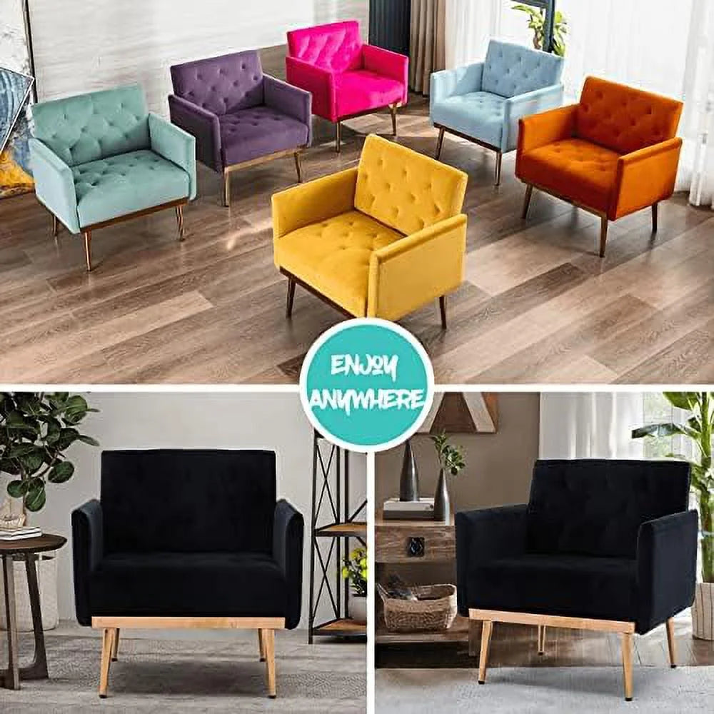 Black Velvet Tufted Accent Chair with Metal Legs R75722